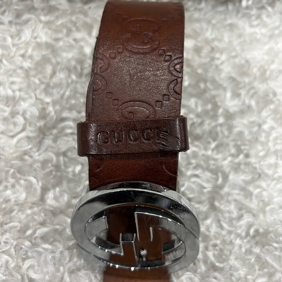 Gucci Brown Leather Silver Interlocking G Belt Buckle 80/32 - Picture 5 of 5